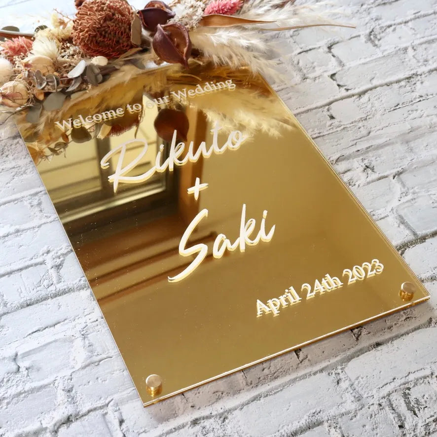【ミラーゴールド】ウェルカムボード 文字ホワイト