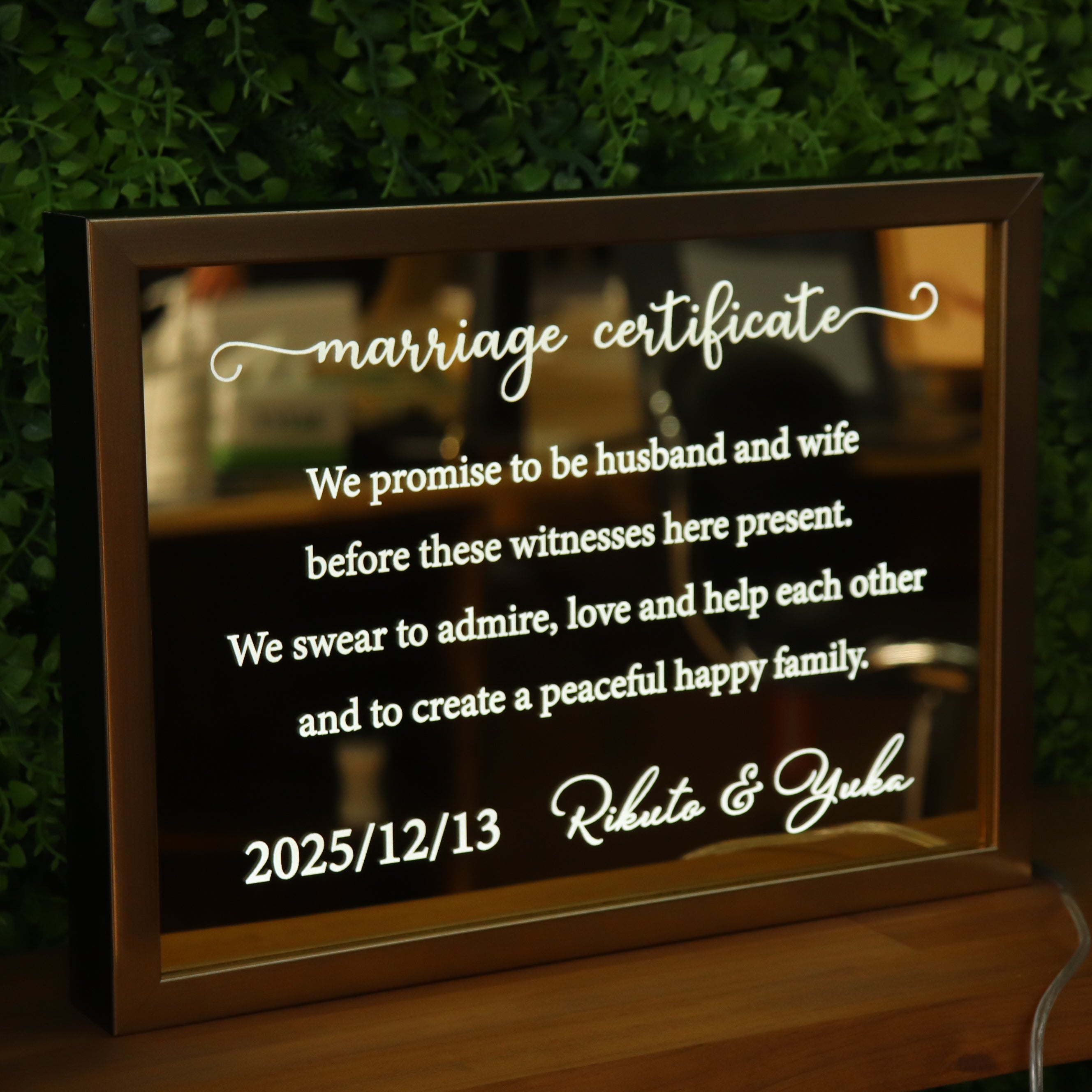 ミラーゴールド 結婚証明書ライトアップ