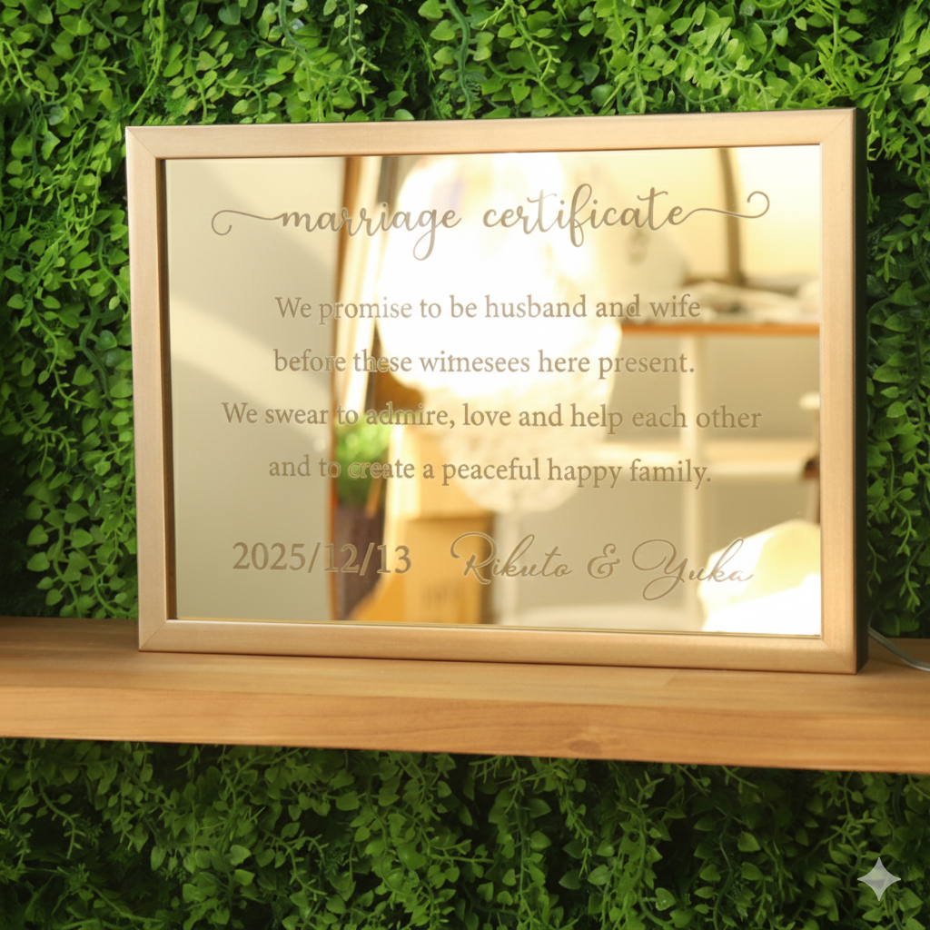 ミラーゴールド 結婚証明書ライトアップ