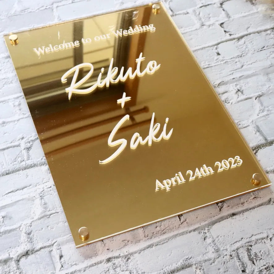 【ミラーゴールド】ウェルカムボード 文字ホワイト