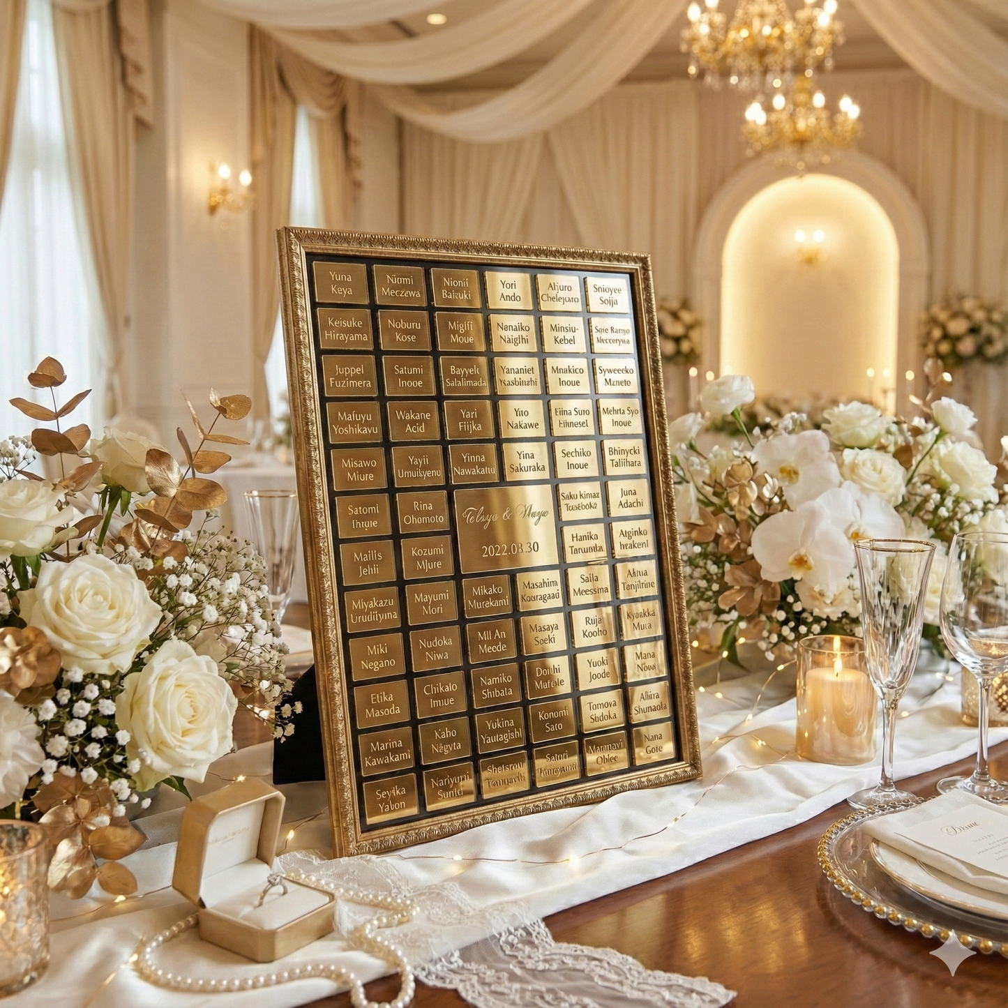 延期保証付き】ゲスト参加型ミラーゴールド結婚証明書 ライトアップ