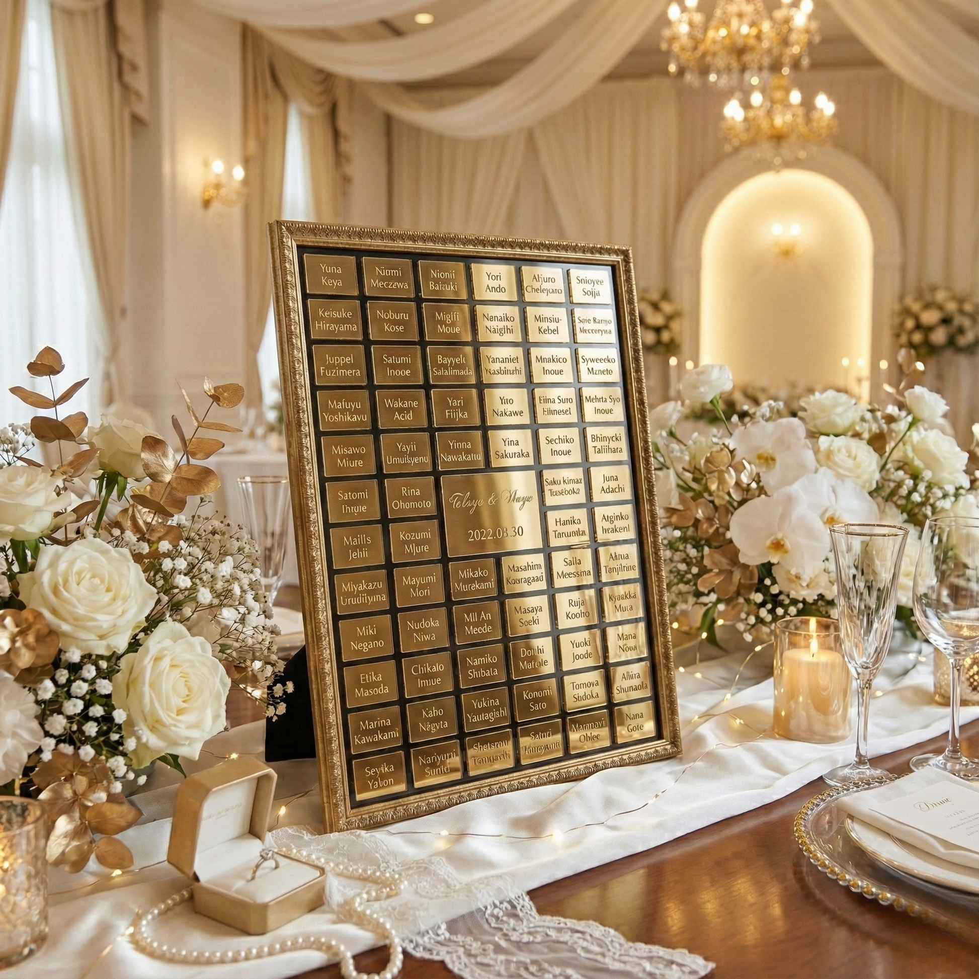 延期保証付き】ゲスト参加型ミラーゴールド結婚証明書 ライトアップ