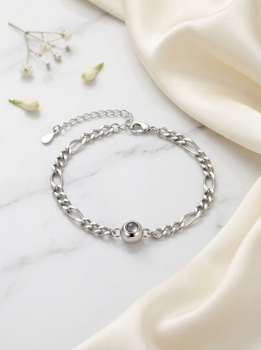 【腕元に宿る想い出】フォト プロジェクション ブレスレット 金属アレルギー対応 サージカルステンレス ニッケルフリー 写真投影 ハート サークル ペア ギフト