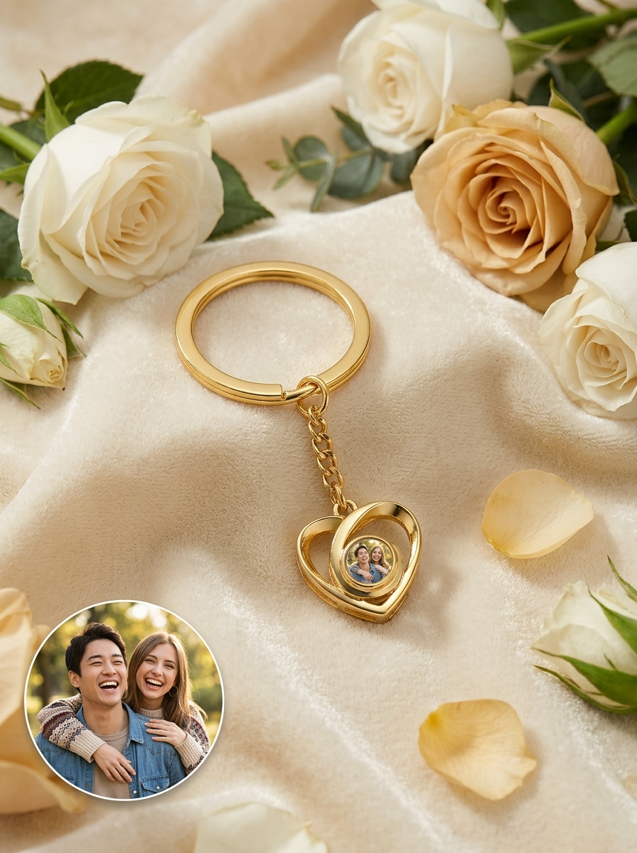 ハート フォト プロジェクション キーホルダー 【金属アレルギー対応】 サージカルステンレス ニッケルフリー 写真投影 名入れ 刻印 贈り物 プレゼント ギフト