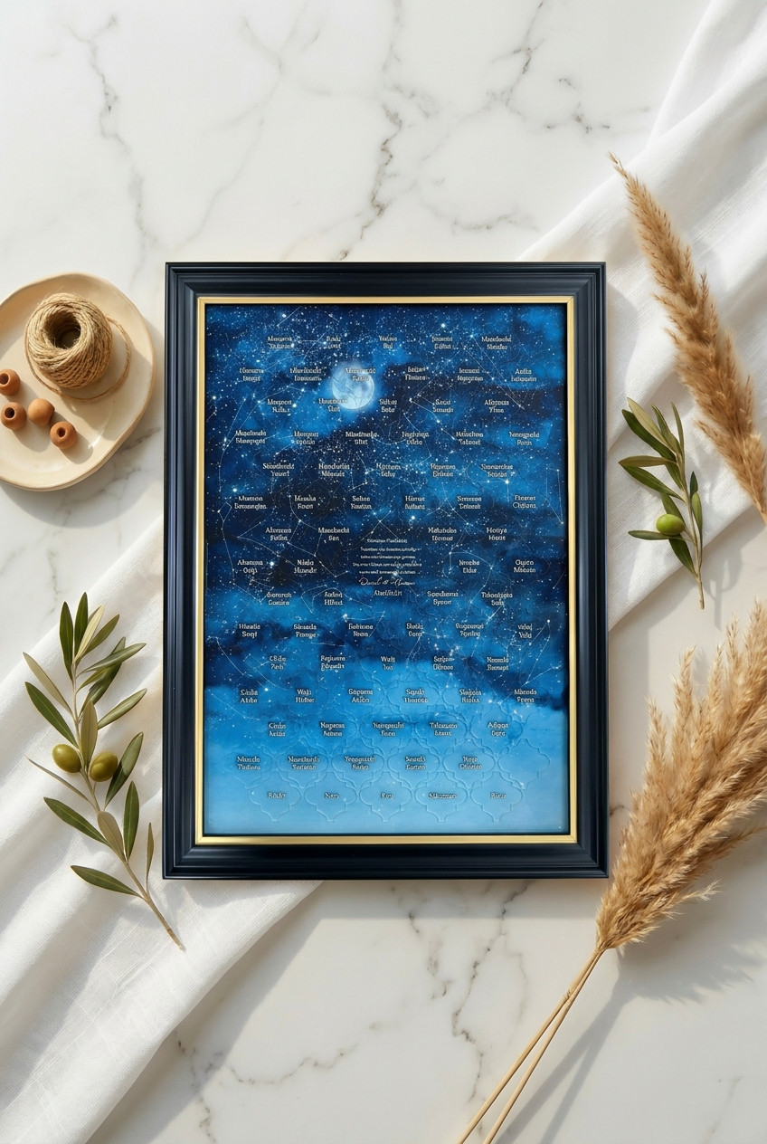[Moroccan Tile-Shaped Interactive Marriage Certificate] Star Map Recreates your memorable night sky