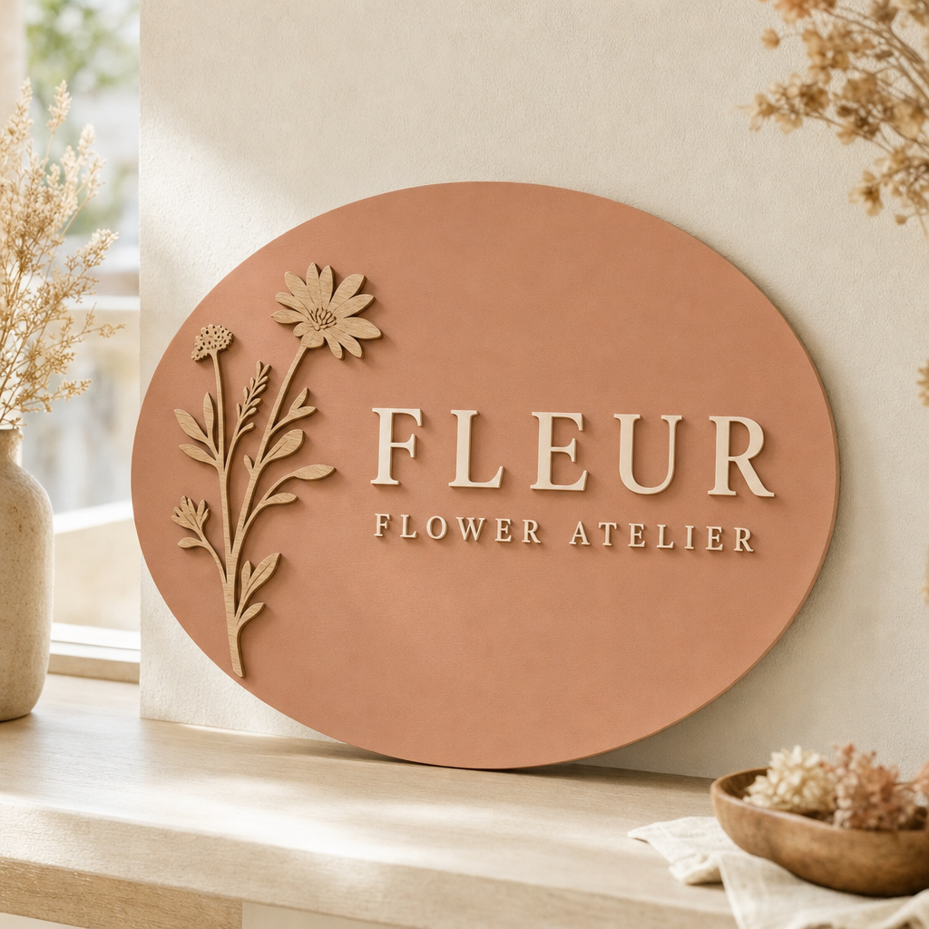【AI制作イメージ】楕円｜FLEUR・テラコッタ×アイボリー立体文字